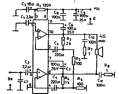 схема стереофонического усилителя звуковых частот TDA2005