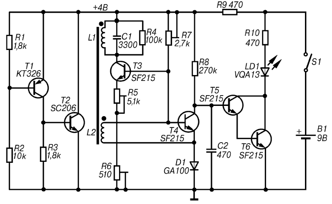 Металлоискатель на транзисторах со светодиодной индикацией