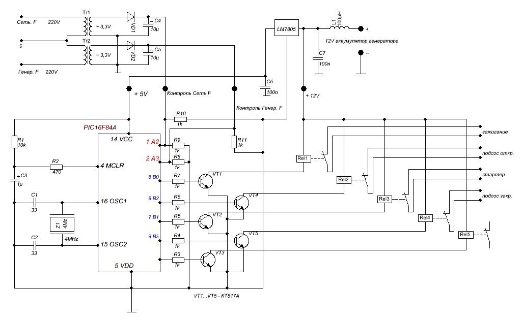 Автозапуск дизель-генератора при прекращении подачи электроэнергии на микроконтроллере PIC16F84A