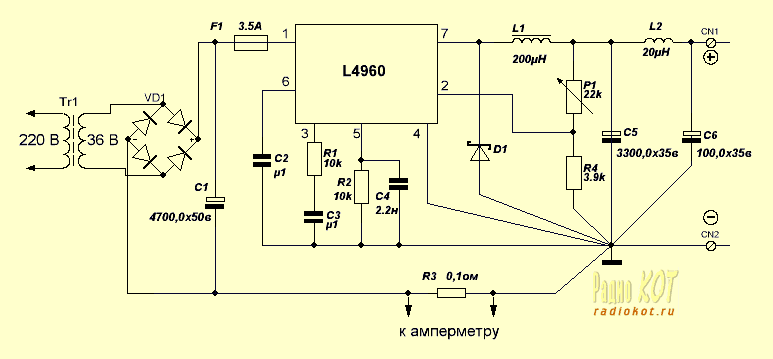 Простой регулируемый блок питания на микросхеме L4960, 5,1-40 вольт 2,5 ампер