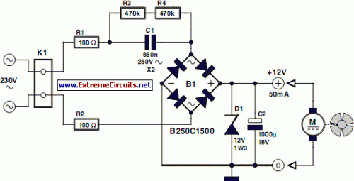 How to build 12V Fan Directly on 220V AC - circuit diagram