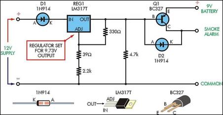 How to build Smoke Alarm Battery Life Extender - circuit diagram