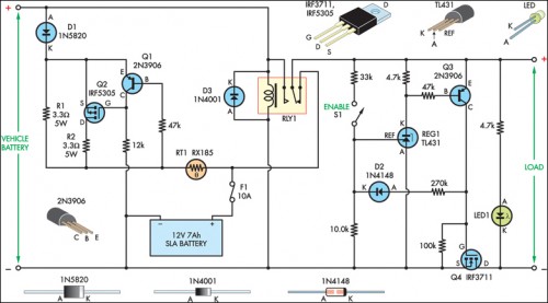 How to build In-Car Charger And Switcher Circuit For SLA Battery - circuit diagram