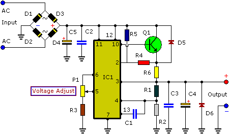 How to build 3-30V 3A Adjustable Regulated DC Power Supply - circuit diagram