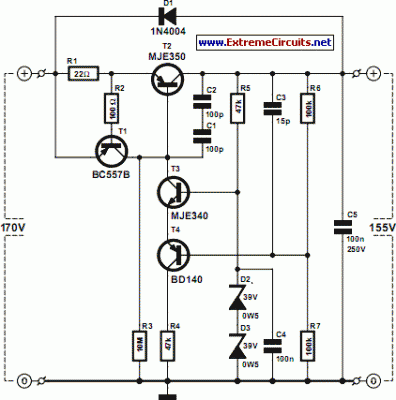 How to build High-Voltage Regulator With Short Circuit Protection - circuit diagram