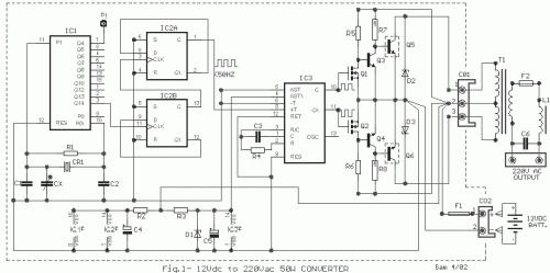 How to build 12Vdc to 220Vac 50W Converter - circuit diagram