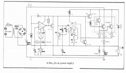 How to build 0-50V 2A Bench power supply - circuit diagram