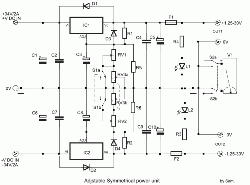 How to build Adjustable Symmetrical Power Supply ± 125 until ±30V 1A - circuit diagram