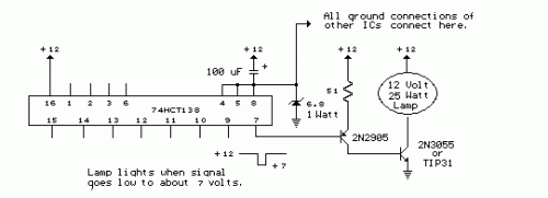 How to build Interfacing 5 volt CMOS to 12 volt/ 25 Watt Loads - circuit diagram