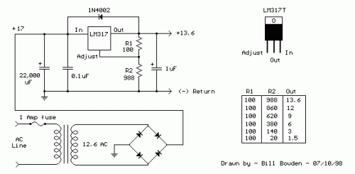 How to build LM317T Variable Voltage Regulator - circuit diagram