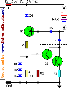 How to build NiCd Battery Charger With Reverse Polarity Protection - circuit diagram