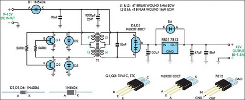 How to build 12V Regulated Inverter Supply - circuit diagram