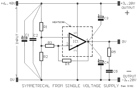 How to build Symmetrical from a single voltage supply - circuit diagram