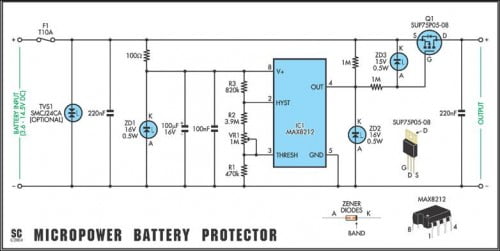 How to build Versatile Micropower Battery Protector - circuit diagram