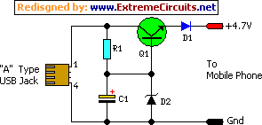 How to build USB Powered Mobile Phone Battery Charger - circuit diagram