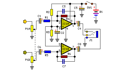How to build Portable 9v Headphone Amplifier - circuit diagram