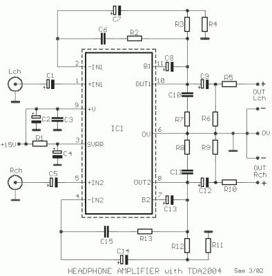 How to build Headphone amplifier with TDA2004 - circuit diagram