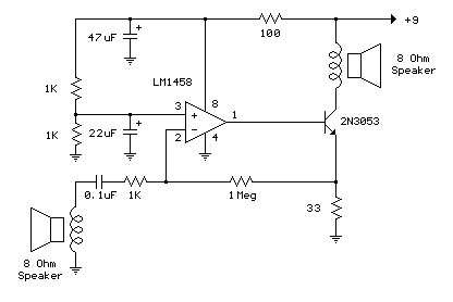 How to build Low Power Op-Amp - Audio Amp (50 milliwatt) - circuit diagram