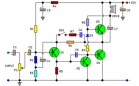 How to build 2Watt Audio Amplifier - circuit diagram