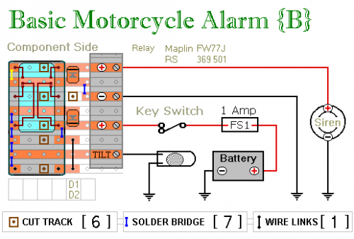 How to build Two Simple Relay Based Motorcycle Alarms - circuit diagram