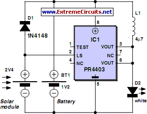 How to build Solar Lamp Using PR4403 - circuit diagram