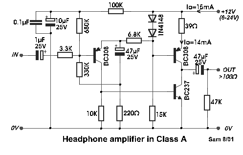 How to build Headphone amplifier Class A - circuit diagram