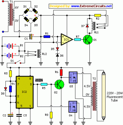 How to build IC Controlled Emergency Light With Charger Circuit - circuit diagram