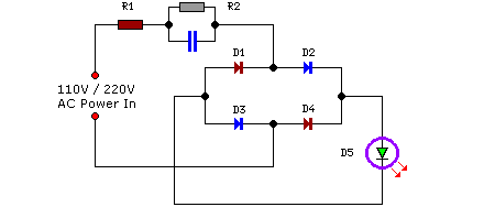 How to build Mains Operated LED Circuit Schematic - circuit diagram
