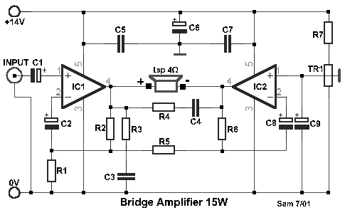 How to build Collection of Little Bridged Power Amplifiers - circuit diagram