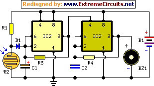 How to build Fridge Door Alarm Schematic 2nd Version - circuit diagram