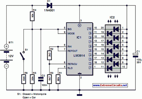 How to build Car and Motorcycle Battery Tester - circuit diagram