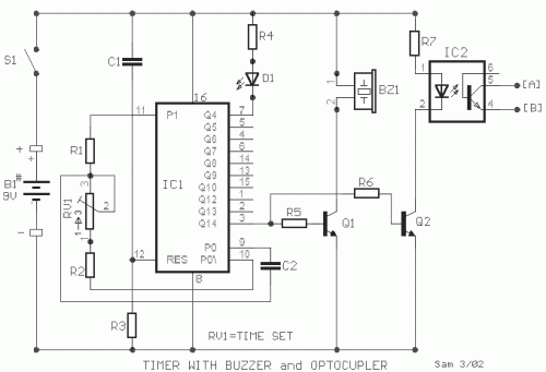 How to build Timer with buzzer and optocoupler - circuit diagram
