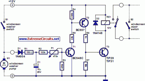 How to build Automatic Windshield Washer Control - circuit diagram