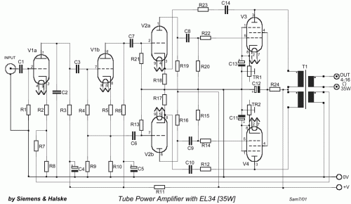 How to build Tube Power Amplifier with EL34 - 35W - circuit diagram