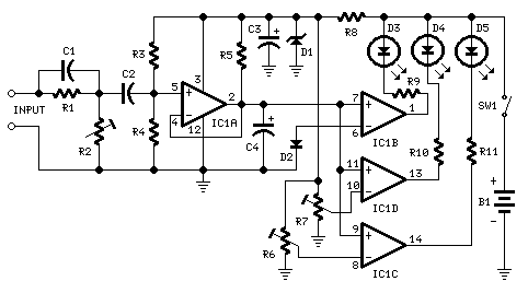How to build Three-Level Audio Power Indicator - circuit diagram