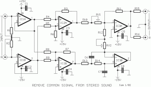 How to build Remove common signal from stereo sound - circuit diagram