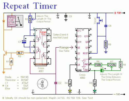 How to build Repeating Interval Timer - circuit diagram
