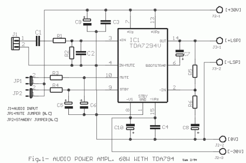 How to build Audio Power Amplifier 60W with TDA7294 - circuit diagram
