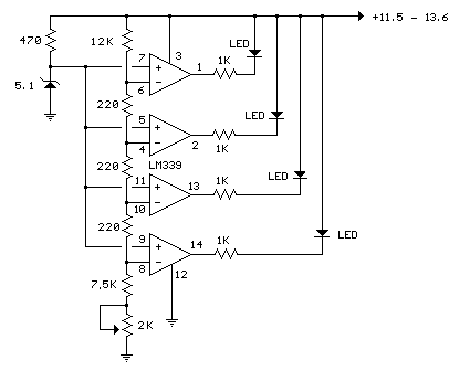 How to build LED 12 Volt Lead Acid Battery Meter - circuit diagram