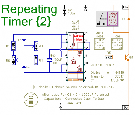How to build Repeating Interval Timer No2 - circuit diagram