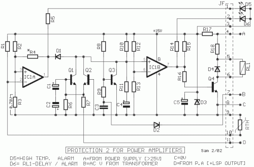 How to build Loudspeaker Protection 2 for P.A output - circuit diagram