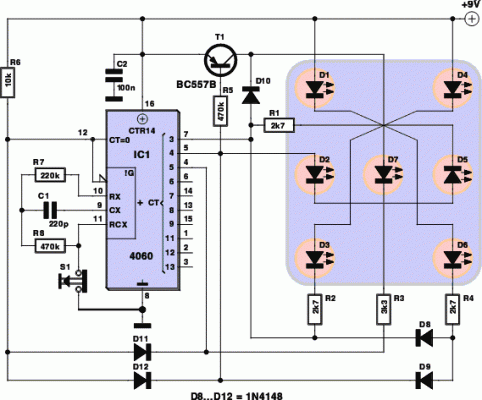 How to build Dicing With LED's - circuit diagram
