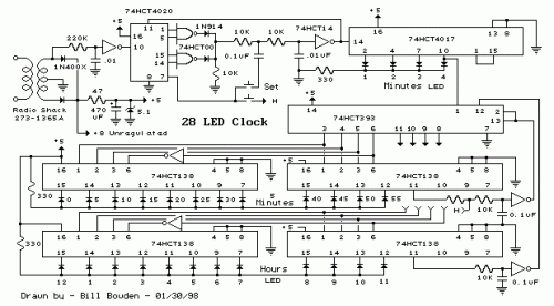 How to build 28 LED Clock Timer - circuit diagram