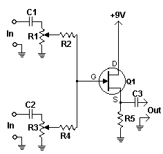 How to build FET Audio Mixer - circuit diagram