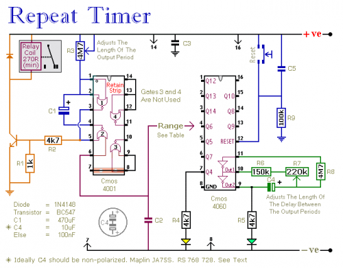 How to build A Regularly Repeating Interval Timer - circuit diagram
