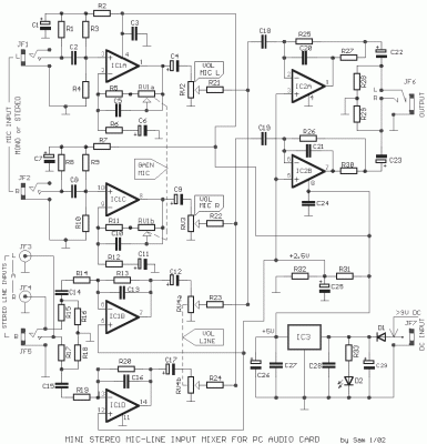 How to build Mini Stereo MIXER MIC-LINE for PC Audio Card - circuit diagram