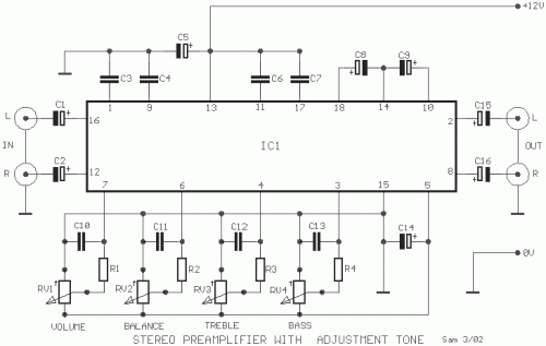 How to build Stereo Preamplifier with adjustment tone - circuit diagram