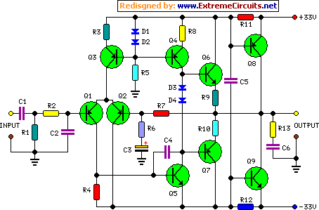 How to build 45 Watt Class-B Audio Power Amplifier - circuit diagram