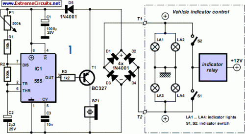 How to build Audible Flasher Warning - circuit diagram