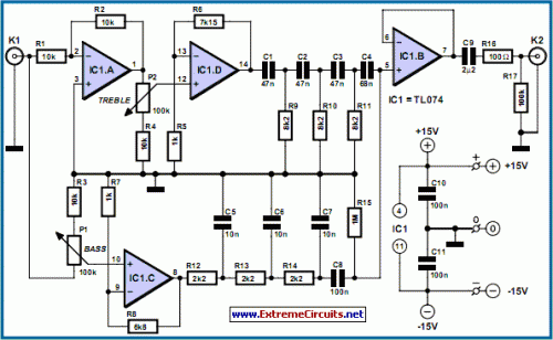 How to build Paraphase Tone Controller - circuit diagram